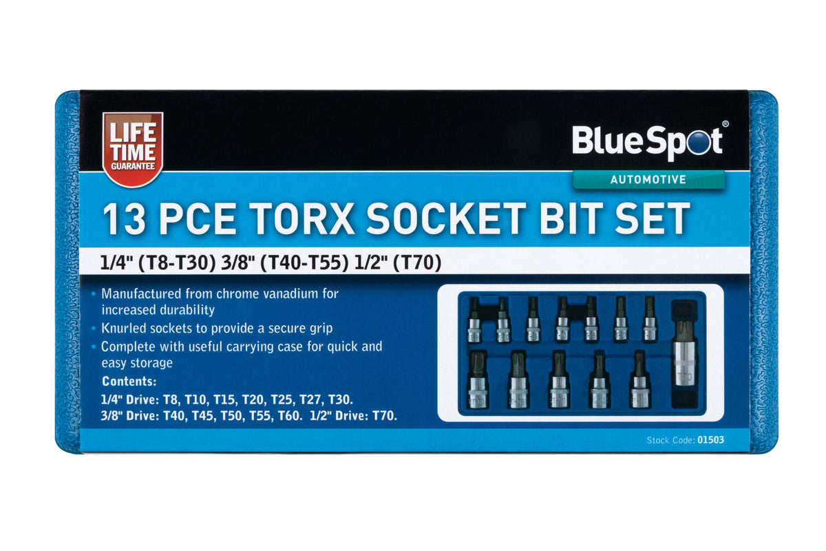 Blue Spot Tools 13 PCE Torx Socket Bit Set (T8-T70)