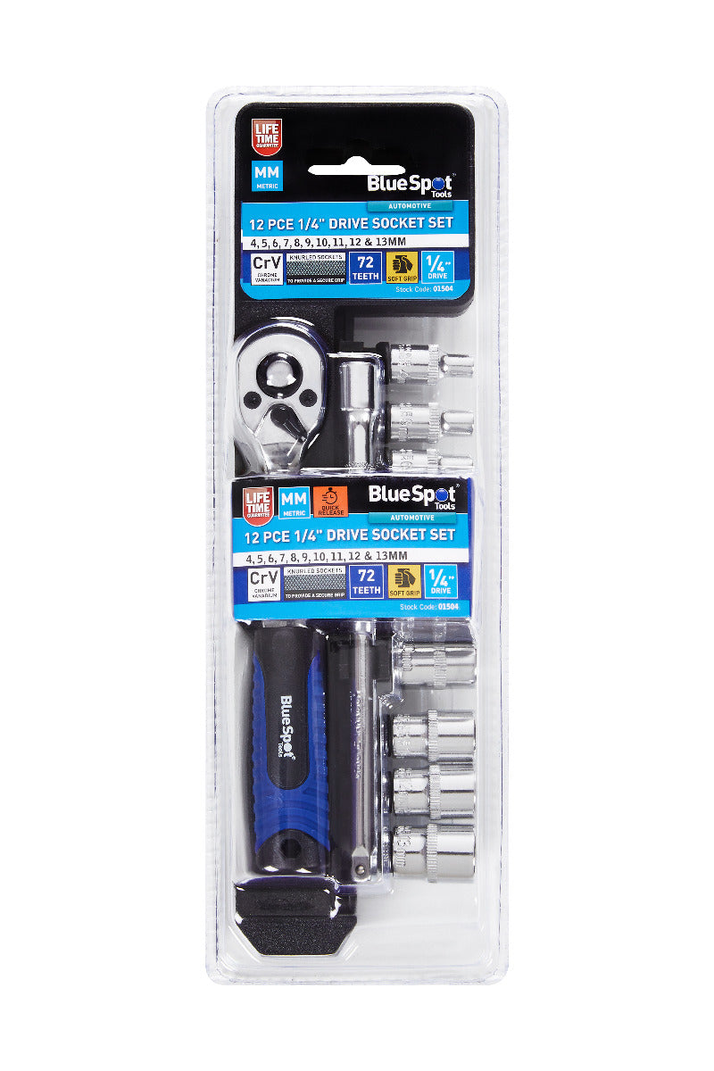 Blue Spot Tools 12 PCE 1/4" Metric Ratchet & Socket Set (4-13mm)