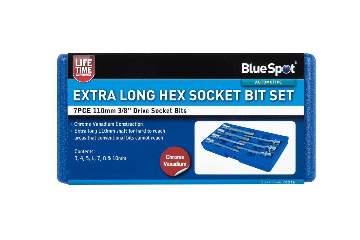 Blue Spot Tools 7 PCE 3/8" Extra Long Hex Socket Bit Set (H3-H10)