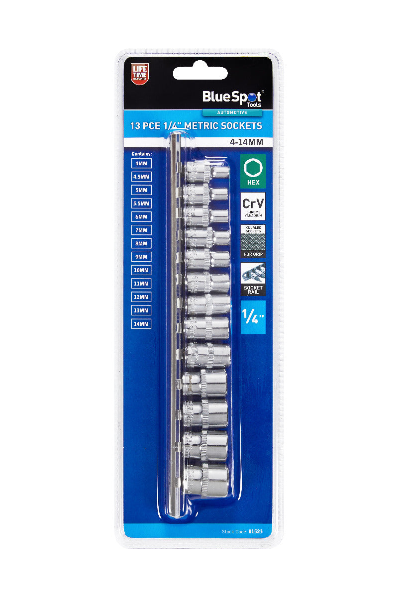Blue Spot Tools 13 PCE 1/4" Metric Sockets (4-14mm)