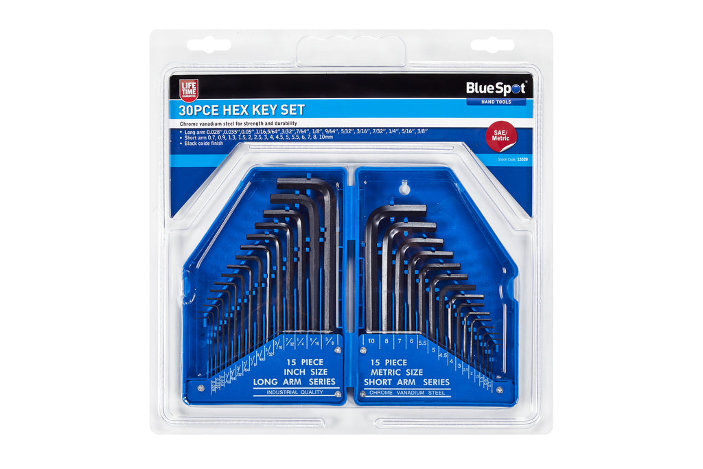 Blue Spot Tools 30 PCE Hex Key Set (0.7-10mm) (0.028"-3/8")