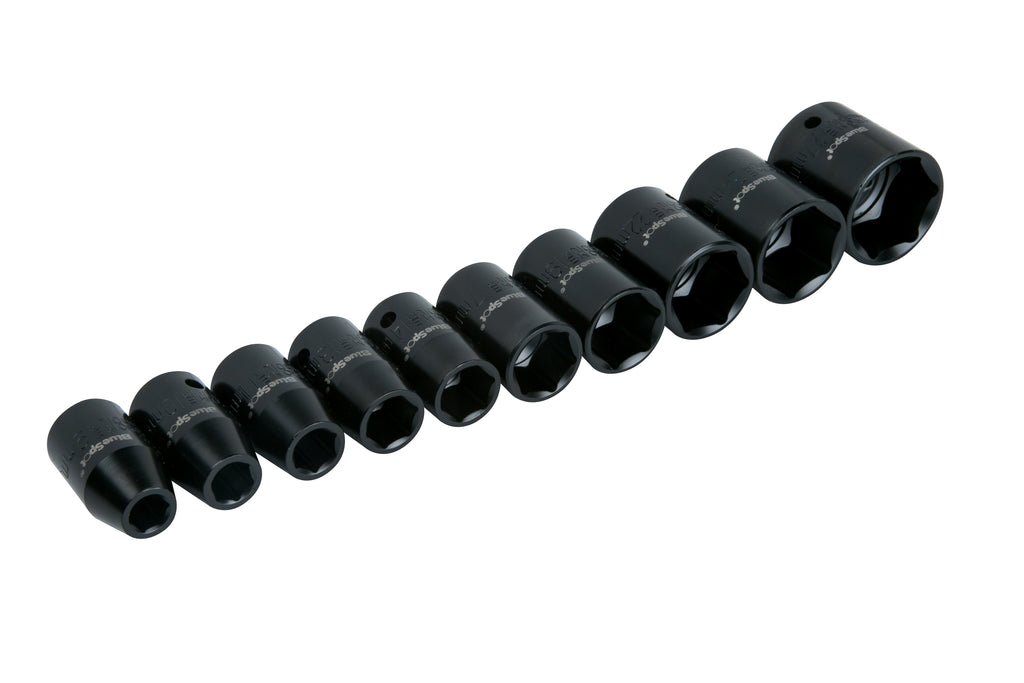 Blue Spot Tools 10 PCE 1/2" Metric Shallow Impact Sockets (9-27mm)
