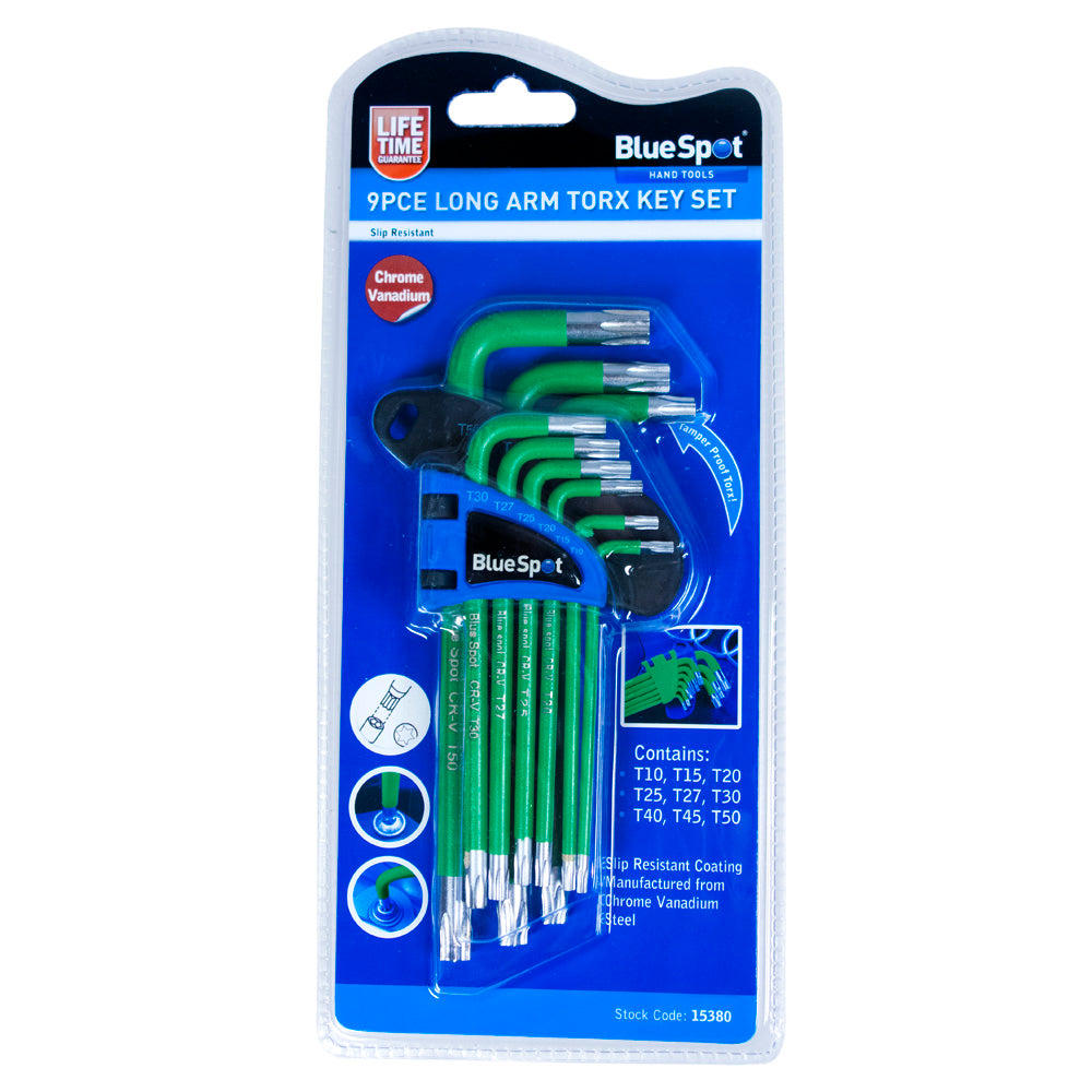 Blue Spot Tools 9 PCE Long Arm Tamper Proof Torx Key Set (T10-T50)
