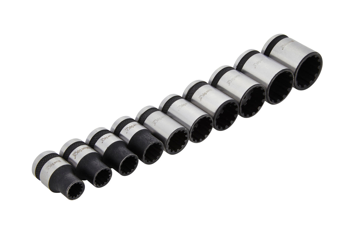 Blue Spot Tools 10 PCE 3/8" Metric & Sae Spline Sockets (7-18mm)(9/32"-23/32")