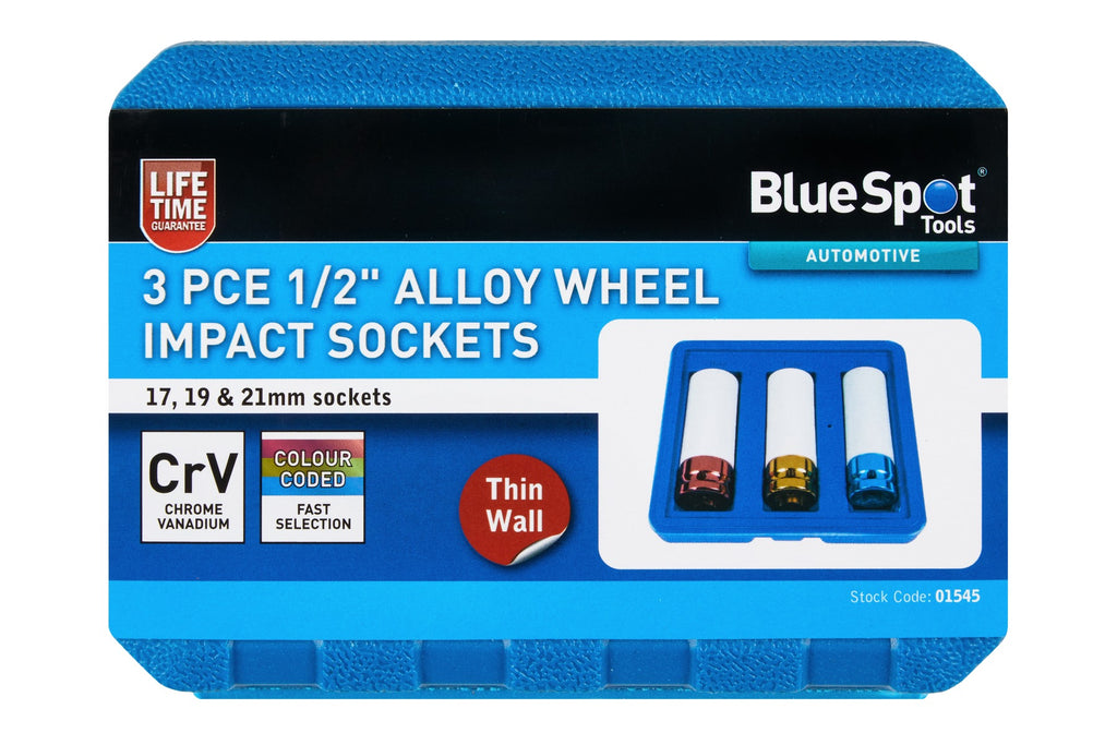 Blue Spot Tools 3 PCE 1/2" Alloy Wheel Impact Sockets (17, 19, 21mm)