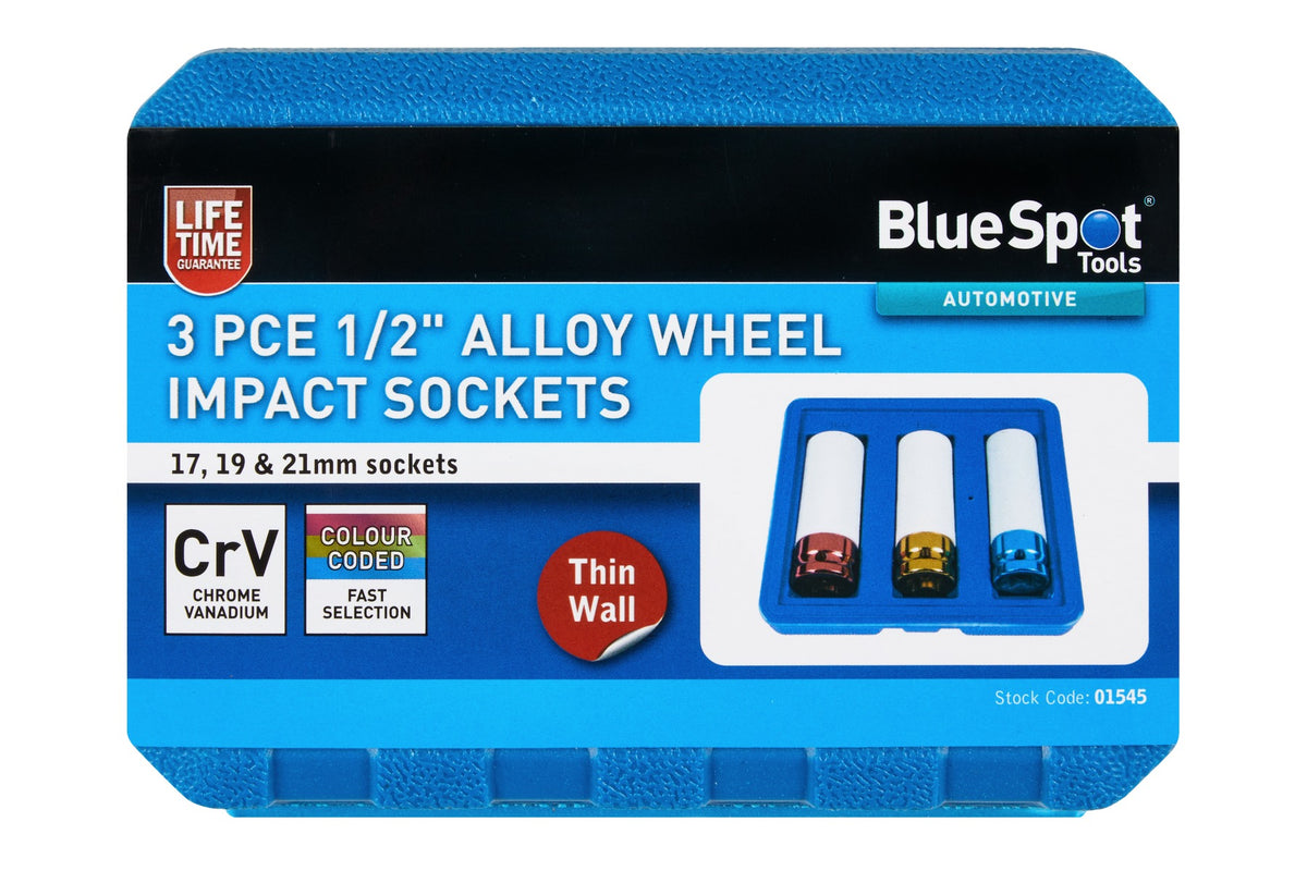 Blue Spot Tools 3 PCE 1/2" Alloy Wheel Impact Sockets (17, 19, 21mm)
