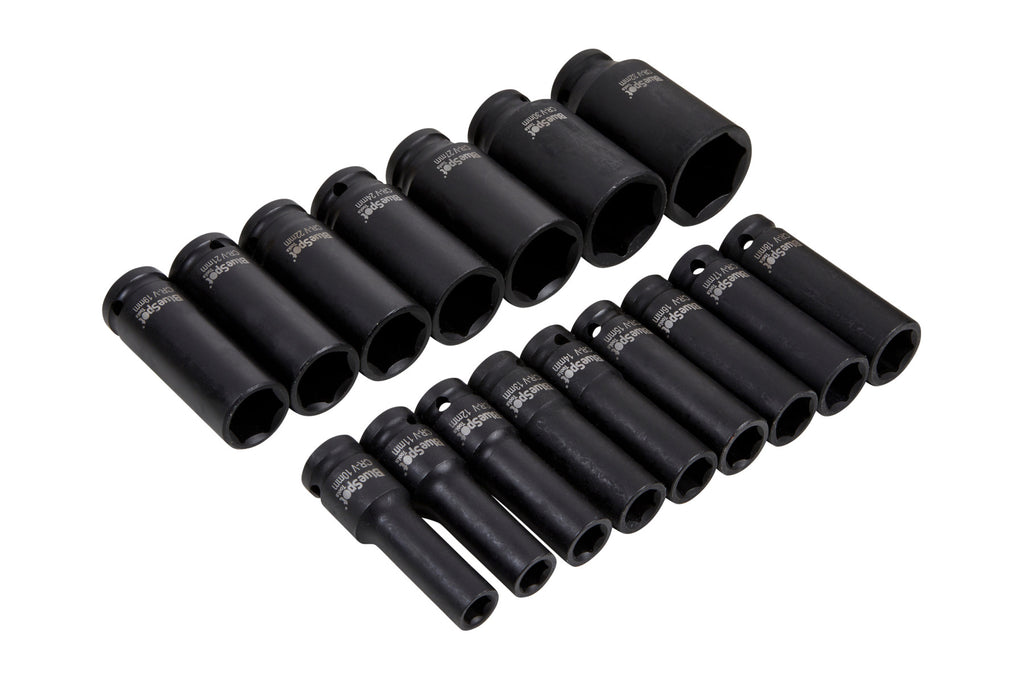 Blue Spot Tools 16 PCE 1/2" Metric Deep Impact Sockets (10-32mm)
