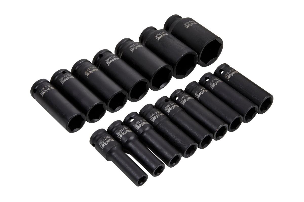 Blue Spot Tools 16 PCE 1/2" Metric Deep Impact Sockets (10-32mm)