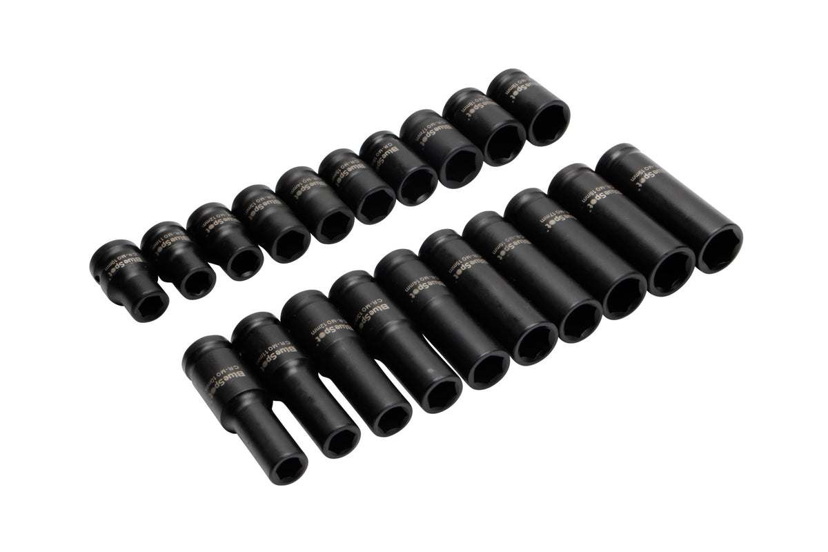 Blue Spot Tools 20 PCE 1/2" Deep and Shallow Metric Impact Sockets (10-19mm)
