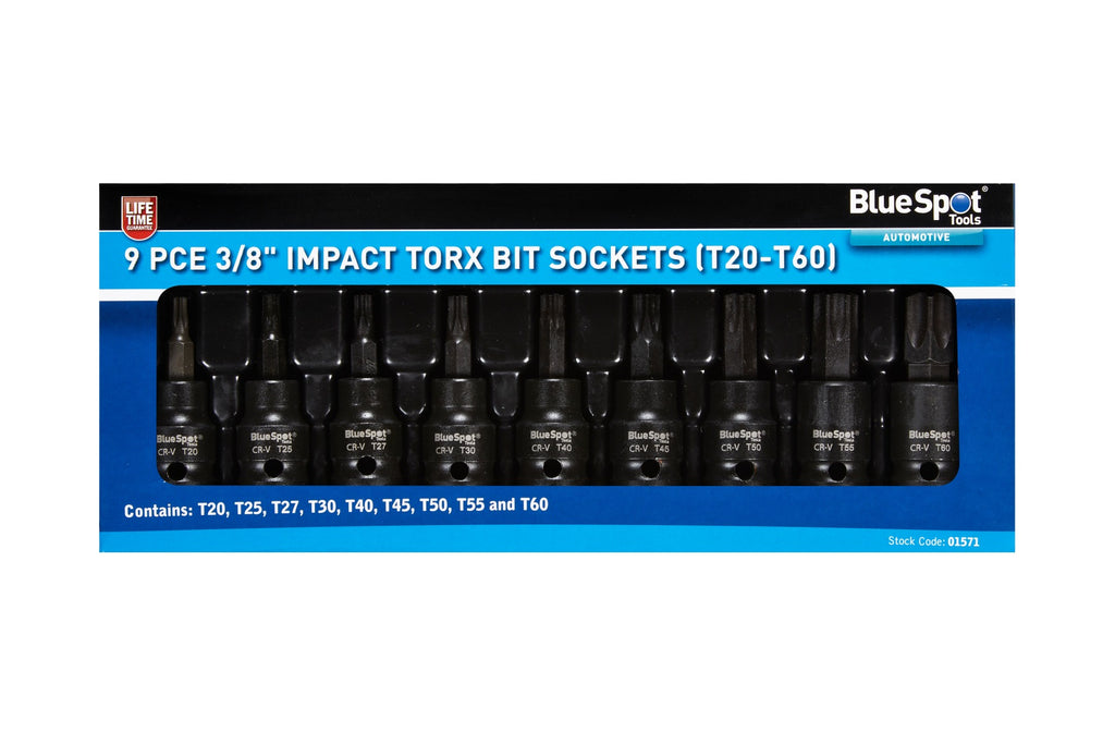 Blue Spot Tools 9 PCE 3/8" Impact Torx Bit Sockets (T20-T60)