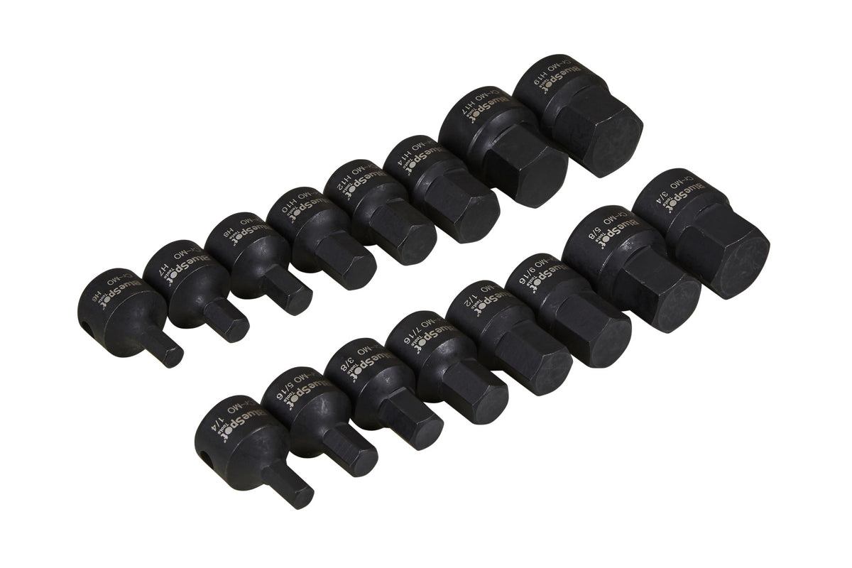 Blue Spot Tools 16 PCE 3/8" Metric & SAE Stubby Hex Impact Socket Set