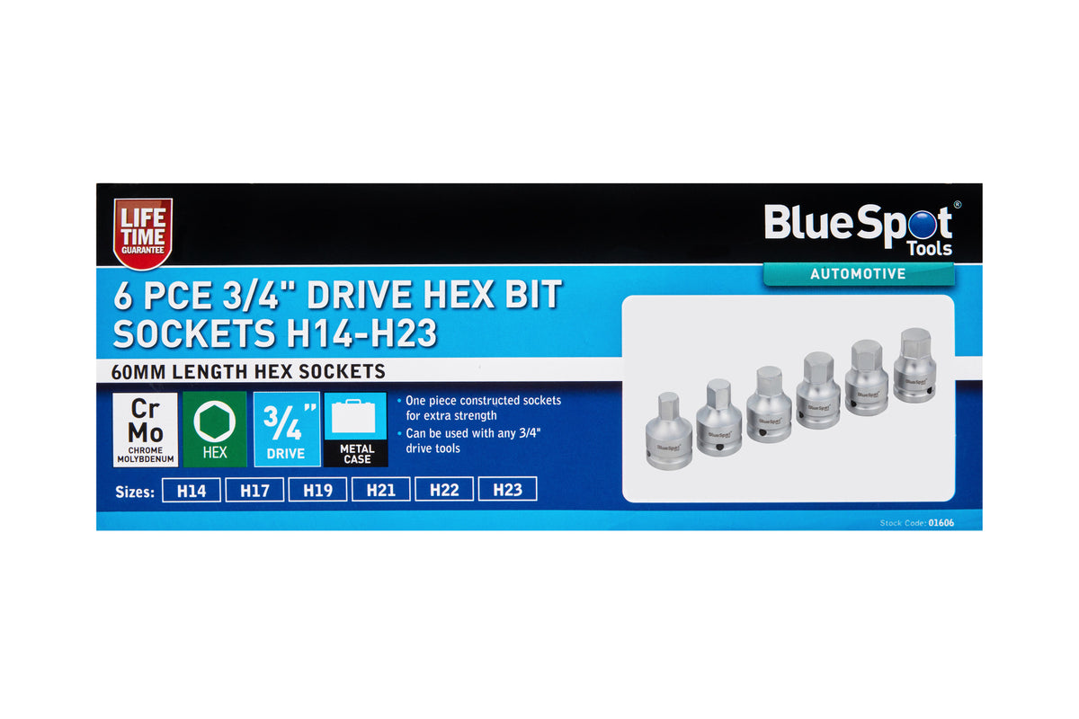 Blue Spot Tools 6PCE 3/4" Drive Hex Bit Sockets H14-H23