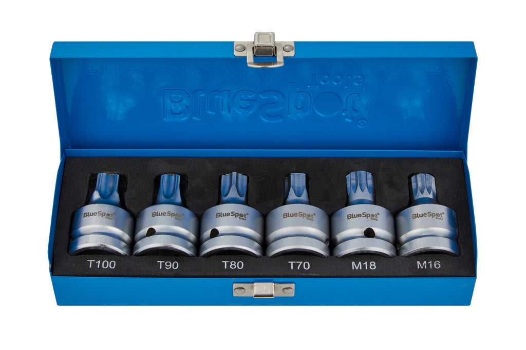 Blue Spot Tools 6PCE 3/4" Drive Torx And Spline Bit Sockets T70-T100 M16-M18