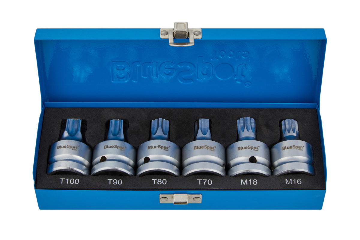 Blue Spot Tools 6PCE 3/4" Drive Torx And Spline Bit Sockets T70-T100 M16-M18