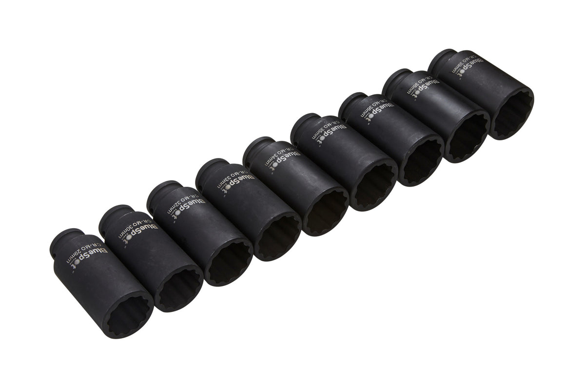 Blue Spot Tools 9 PCE 1/2" Metric Deep Impact Bi-Hex Sockets (29-39mm)