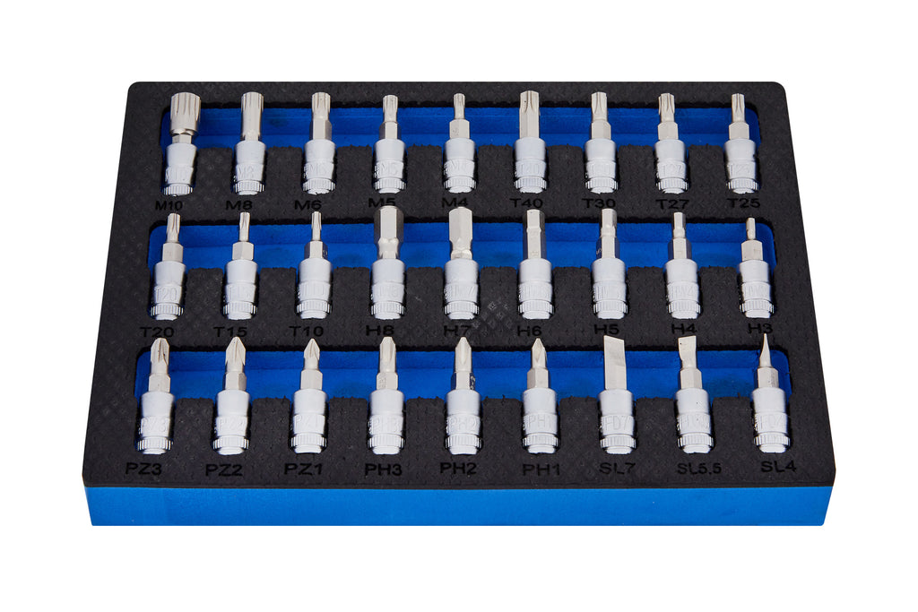 Blue Spot Tools 27PCE 1/4" Mixed Socket Bit Set In Foam