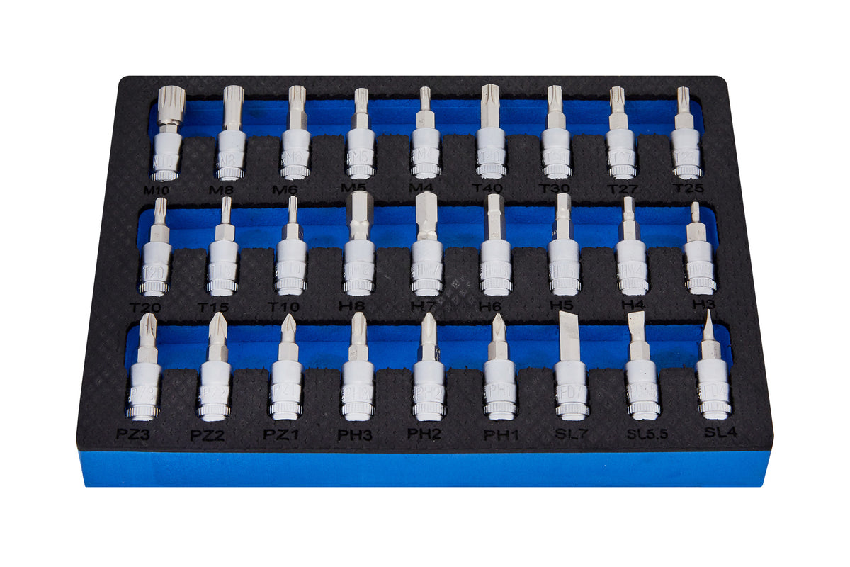Blue Spot Tools 27PCE 1/4" Mixed Socket Bit Set In Foam