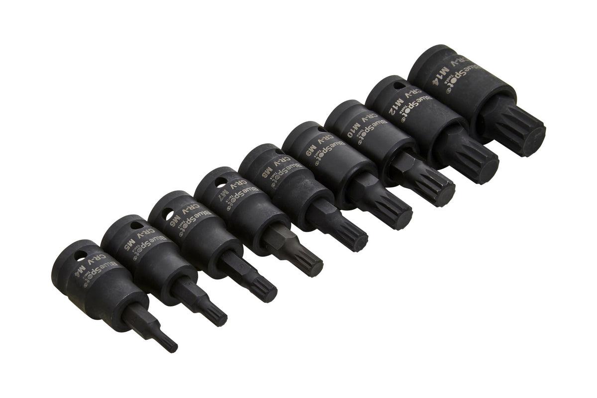 Blue Spot Tools 9 PCE 3/8" Impact Spline Bit Sockets (M4-M14)