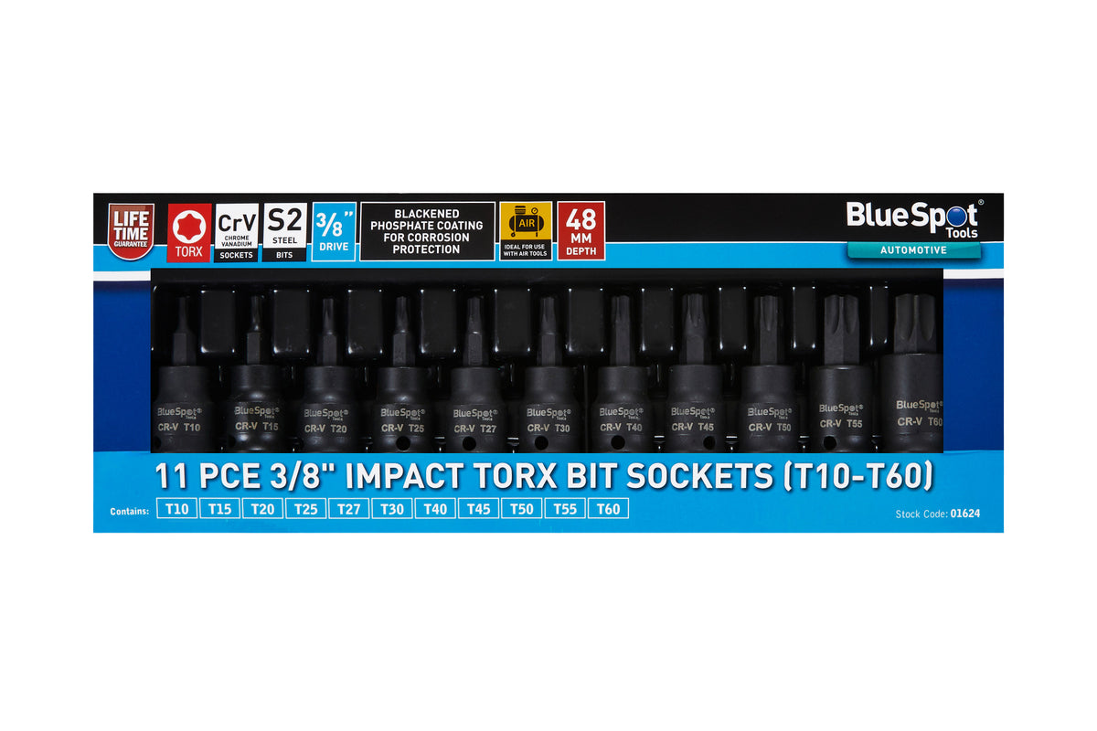 Blue Spot Tools 11 PCE 3/8" Impact Torx Bit Sockets (T10-T60)