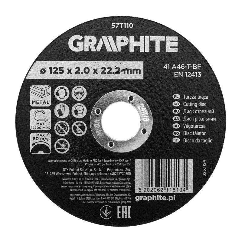 GRAPHITE Cutting disc, aluminium oxide for metal 125 x 2.0 x 22.2 mm, 41 A46-T-BF — 57T110