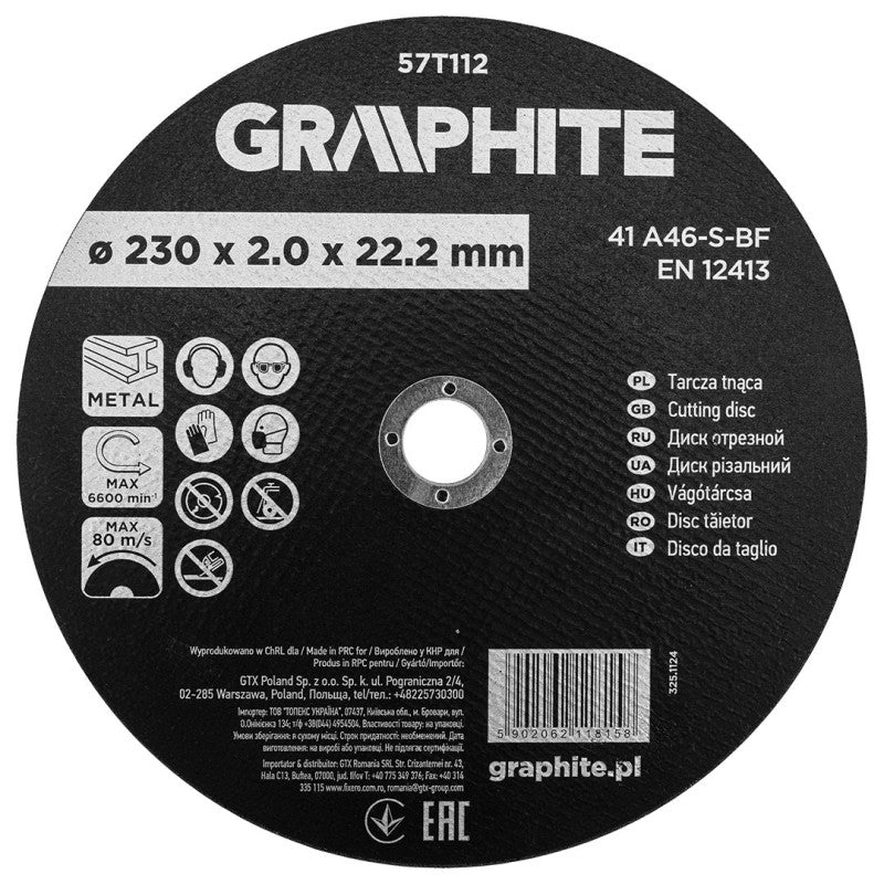 GRAPHITE Cutting disc, corundum for metal 230 x 2.0 x 22.2 mm, 41 A46-S-BF — 57T112
