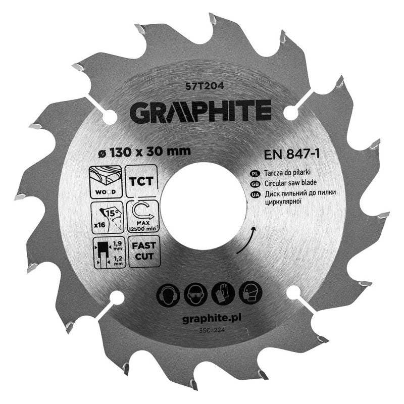 GRAPHITE Circular saw blades with HM tips 130 x 30mm, 16 teeth — 57T204