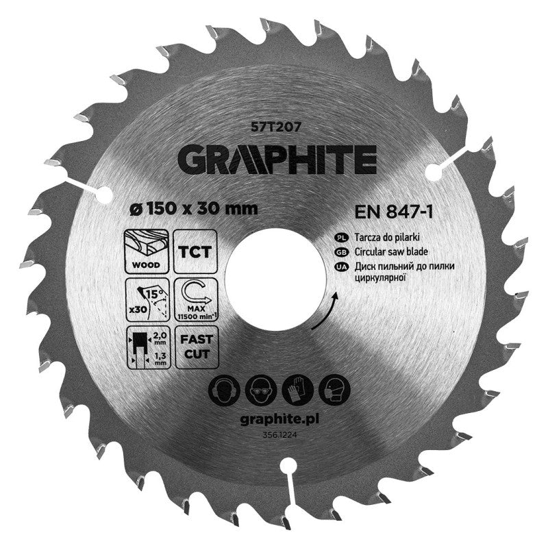 GRAPHITE Circular saw blades with HM tips 150 x 30mm, 30 teeth — 57T207