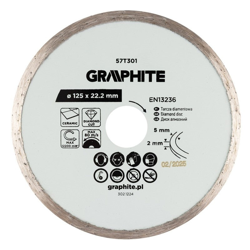 GRAPHITE Full diamond cutting disc, 125 x 22.2 mm, wet — 57T301