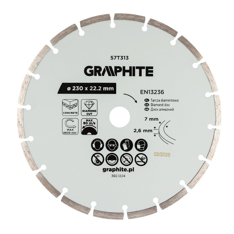 GRAPHITE Segmented diamond cutting disc, 230 x 22.2 mm, dry — 57T313
