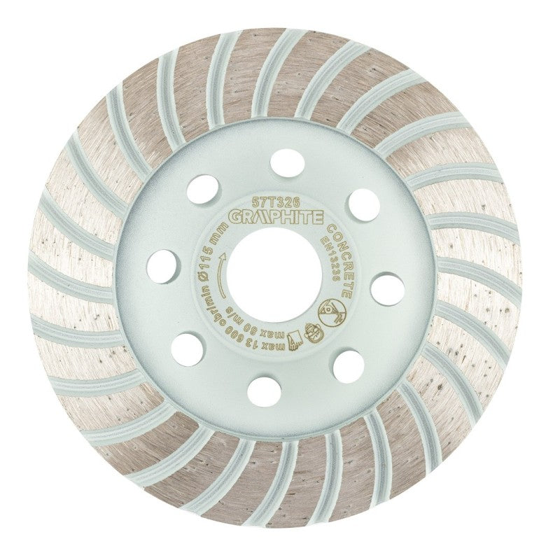 GRAPHITE Diamond grinding disc, turbo, 115 x 22.2 mm, dry — 57T326
