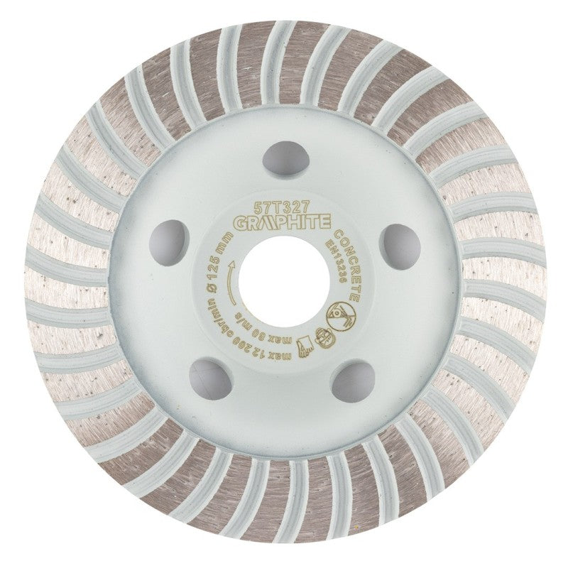 GRAPHITE Diamond grinding disc, turbo, 125 x 22.2 mm, dry — 57T327