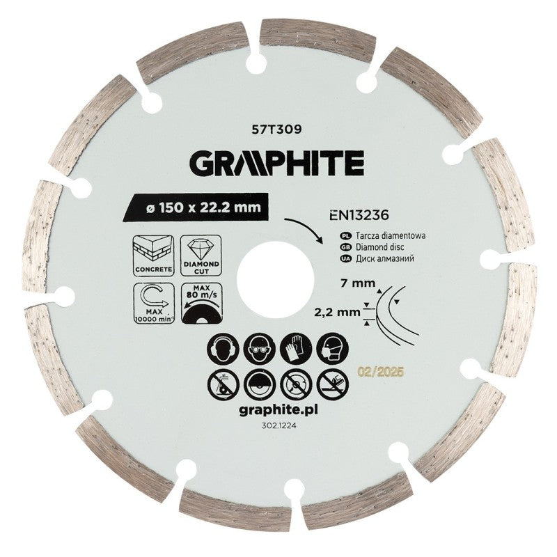 GRAPHITE Segmented diamond cutting disc, 150 x 22.2 mm, dry — 57T309