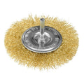 GRAPHITE Wire wheel brush 100 mm, crimped wire, brass-plated, with 6 mm shank — 57T404