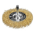 GRAPHITE Wire wheel brush 80 mm, crimped wire, brass-plated, with 6 mm shank — 57T405