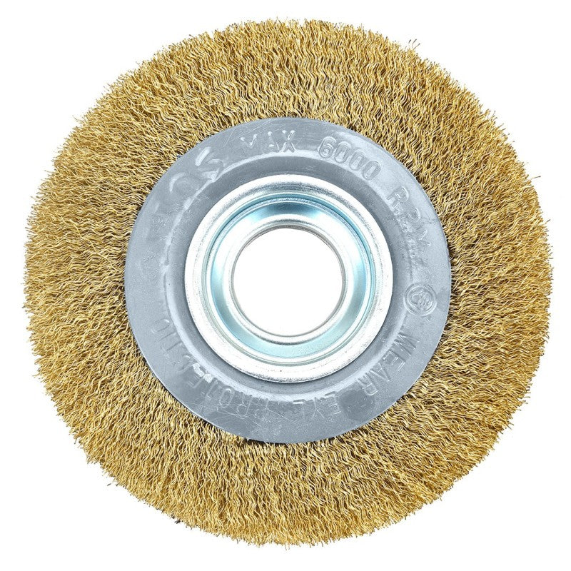 GRAPHITE Wire wheel brush 150 x 32 mm, crimped wire, brass-plated — 57T406