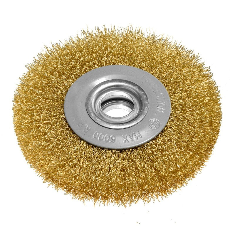 GRAPHITE Wire wheel brush 125 x 20 mm, crimped wire, brass-plated — 57T407