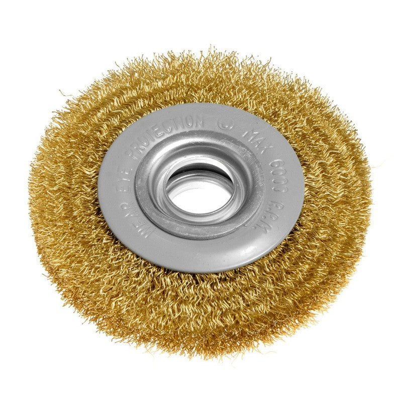 GRAPHITE Wire wheel brush 100 x 20 mm, crimped wire, brass-plated — 57T408