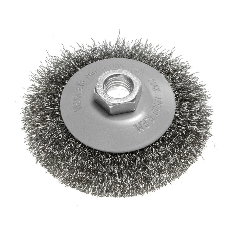 GRAPHITE Wire wheel brush 100 mm, crimped wire, steel, M14 — 57T410