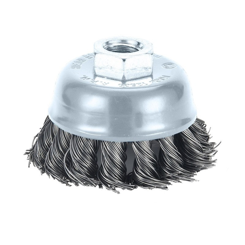 GRAPHITE Cup wire brush 100 mm, twisted steel wire, M14 — 57T412