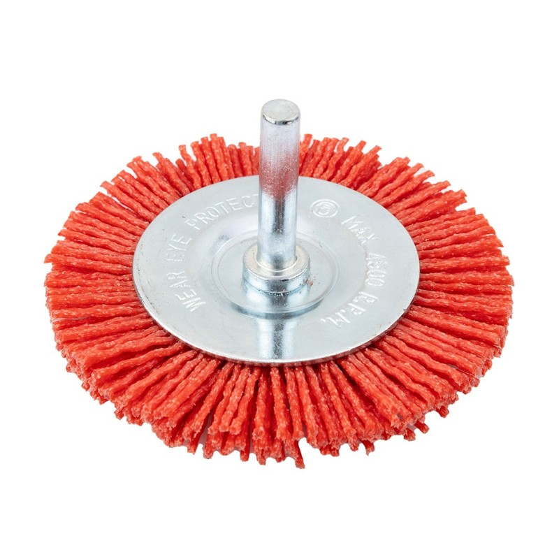 GRAPHITE 75 mm nylon wheel brush with 6 mm shank — 57T422