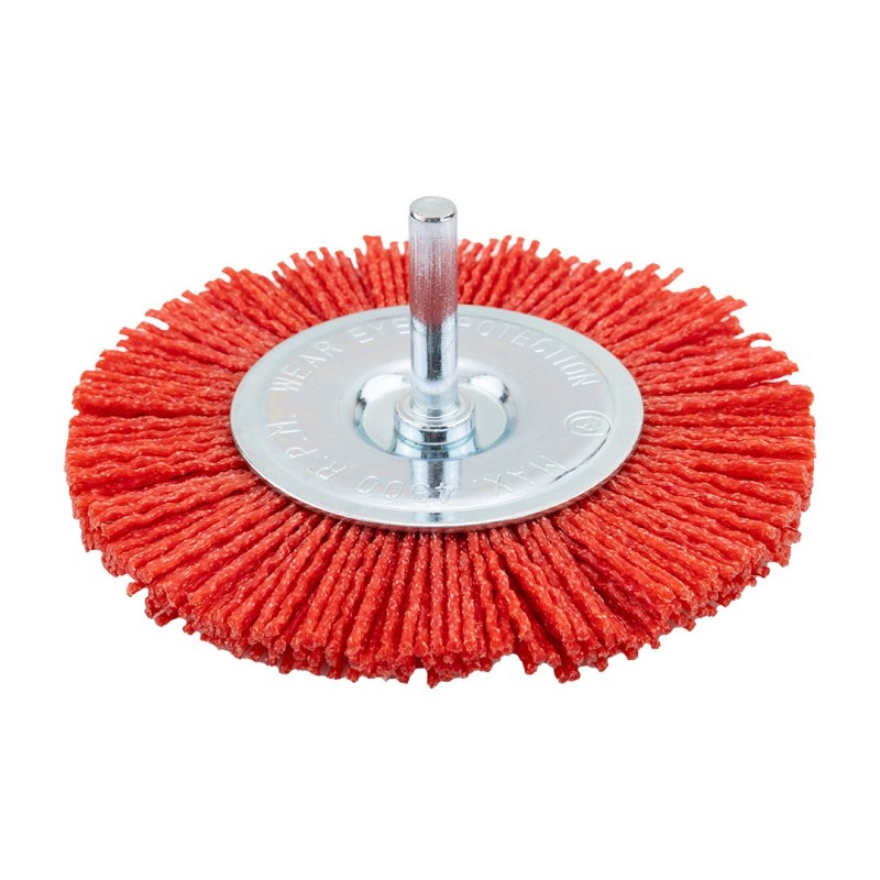 GRAPHITE Nylon wheel brush 100 mm, with 6 mm shank — 57T423