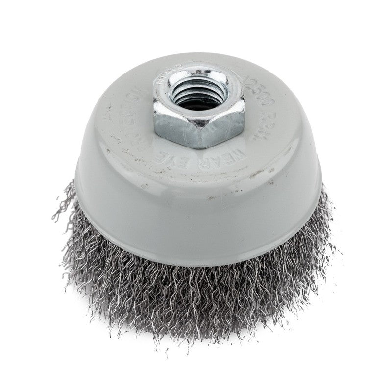 GRAPHITE Cup wire brush 75 mm, crimped steel wire, M14 — 57T428