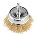 GRAPHITE Cup wire brush 75 mm, crimped wire, brass-plated, with 6 mm shank — 57T430