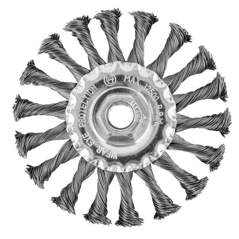 GRAPHITE 115 mm wire wheel brush, twisted steel wire, M14 — 57T432