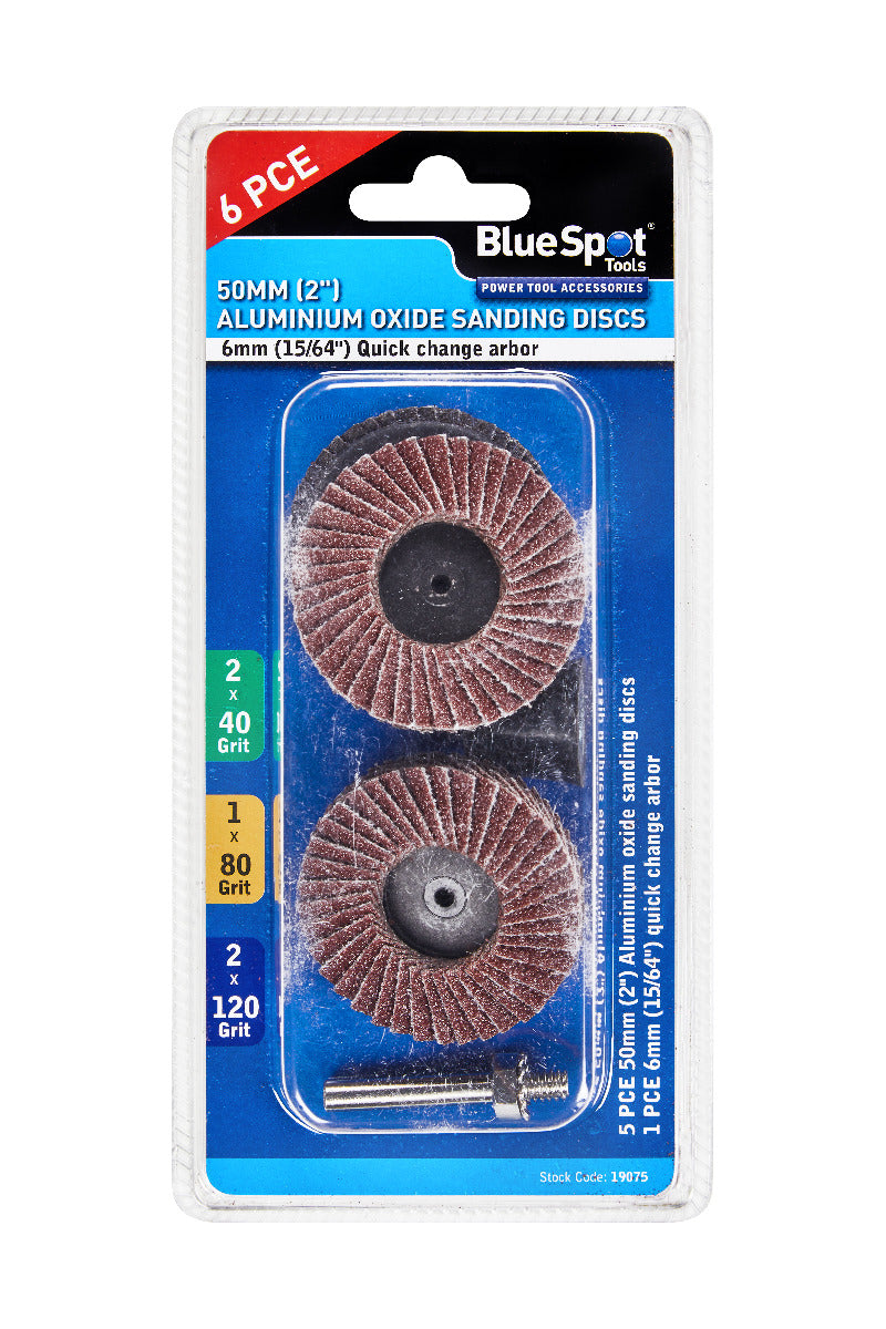 Blue Spot Tools 6 PCE 50mm (2") Aluminium Oxide Sanding Discs