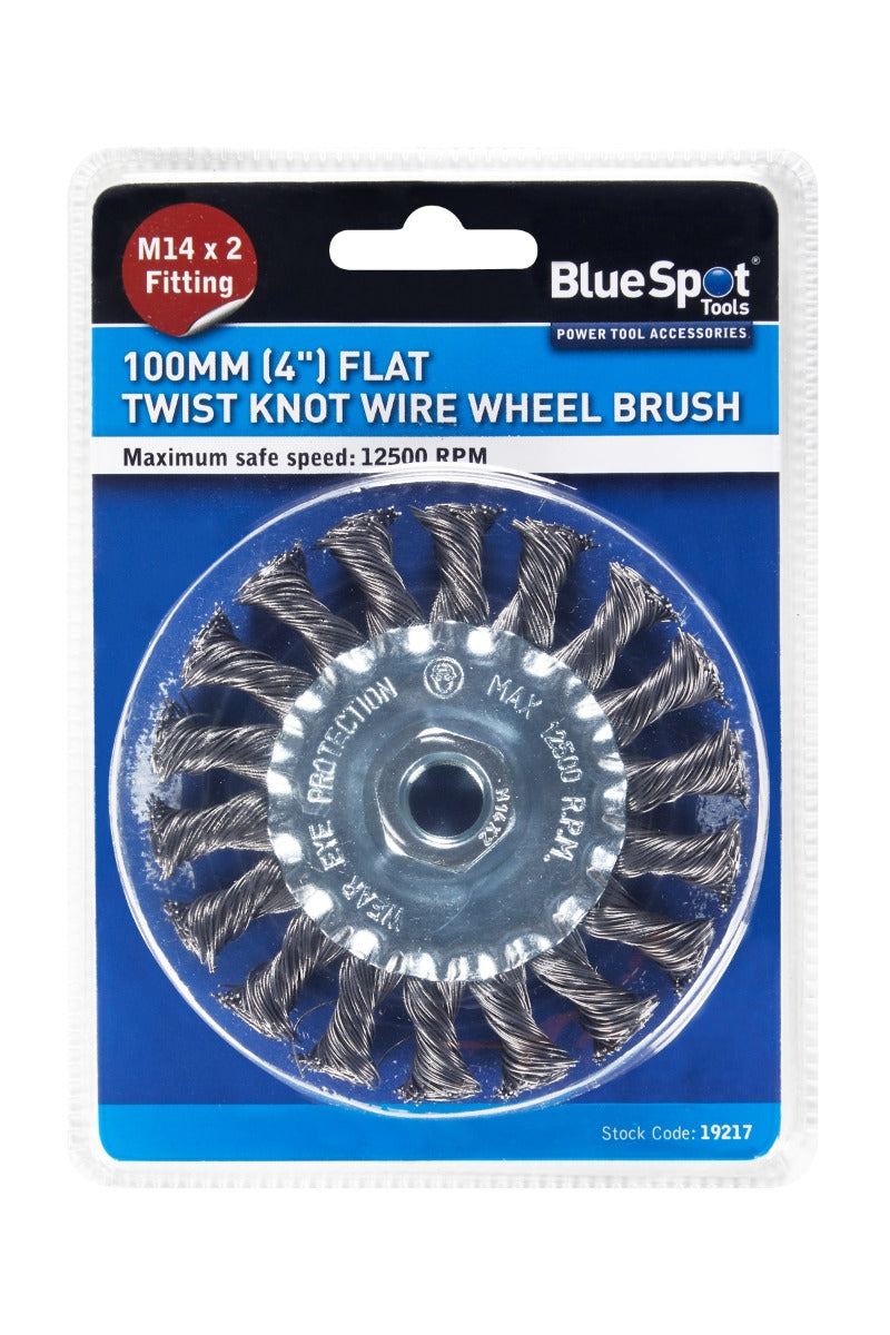 Blue Spot Tools 100mm (4") M14 x 2 Flat Twist Knot Wire Wheel Brush