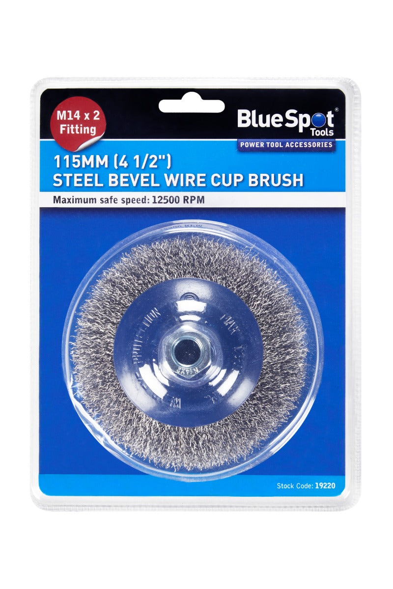 Blue Spot Tools 115mm (4 1/2") M14 x 2 Steel Bevel Wire Cup Brush