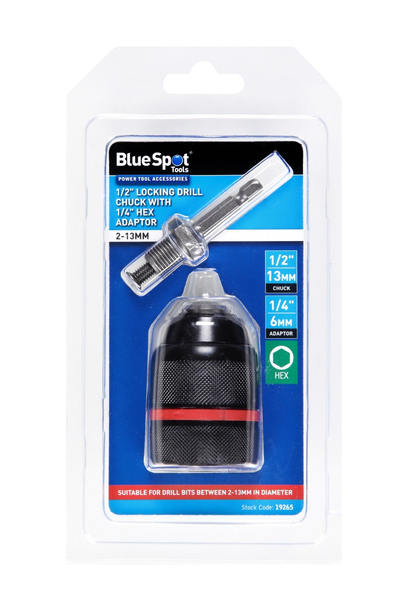 Blue Spot Tools 1/2" Locking Drill Chuck With 1/4" Hex Adaptor (2-13mm)