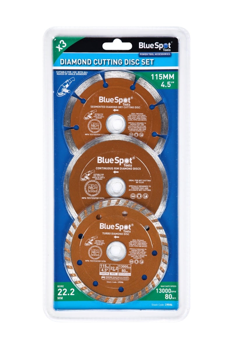 Blue Spot Tools 3 PCE 115mm (4.5") Diamond Cutting Disc Set