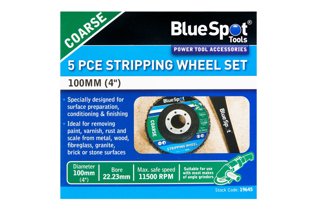 Blue Spot Tools 5PCE 100mm (4") Coarse Stripping Wheel Set
